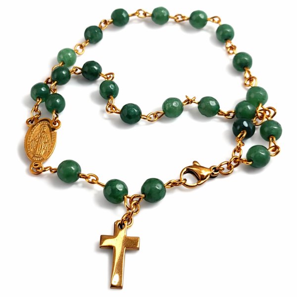 Narukvica krunica od ahata i pozlaćenog čelika