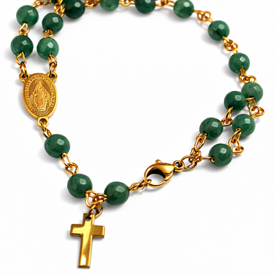 Krunica od Poludragog Kamena Ahata i Visokokvalitetnog Čelika Zlatne Boje