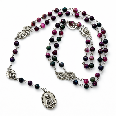Krunica sedam Marijinih žalosti od poludragog kamena turmalina