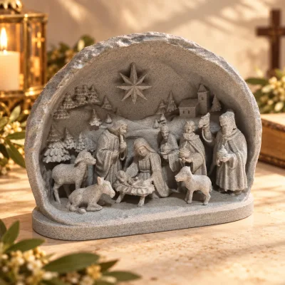 Božićne jaslice u betlehemskoj špilji – 3D reljef, 20 × 15 cm