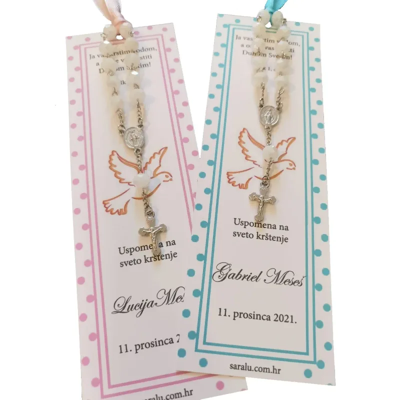Zahvalnica za krštenje – ružičasti bookmarker i krunica