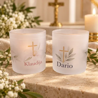 Personalizirana matirana staklena šalica s imenom i križem
