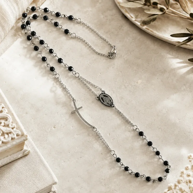 Ogrlica krunica „Rosary” – pješčani kamen i nehrđajući čelik