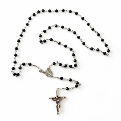 Gospina krunica s Čudotvornom medaljicom – hematit, 4 mm